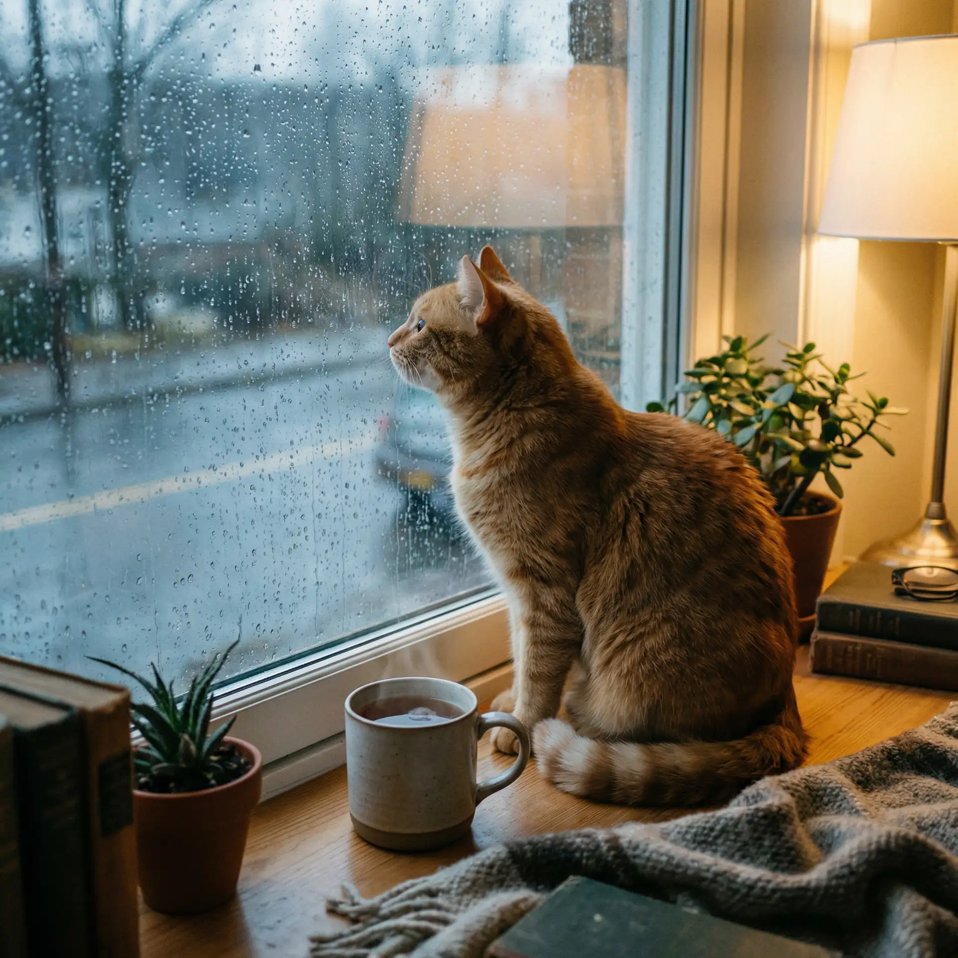 猫咪望着窗外的雨 - bdsmtube